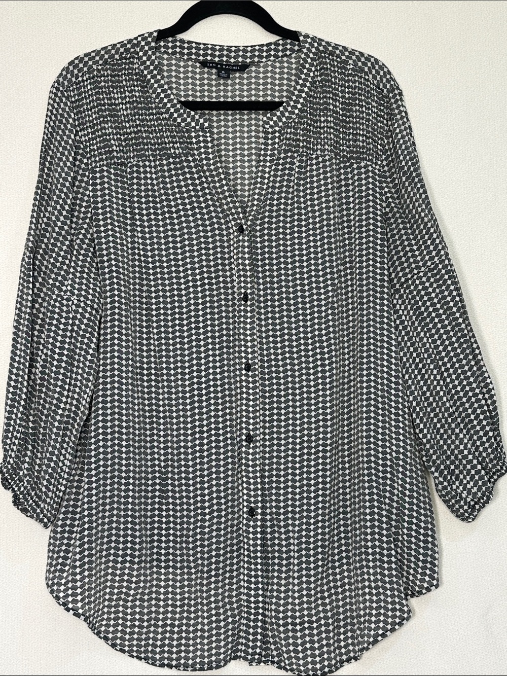 Zac & Rachel Black and White Geometric Button-Front Blouse